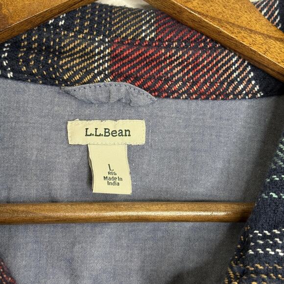 L.L.Bean Shirt Jacket Womens Large Blue Green Stripe Flannel Shacket Oversized - Picture 3 of 8